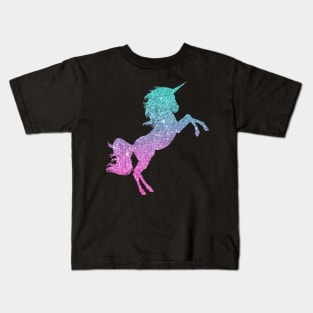 Bright Teal and Pink Ombre Faux Glitter Unicorn Kids T-Shirt